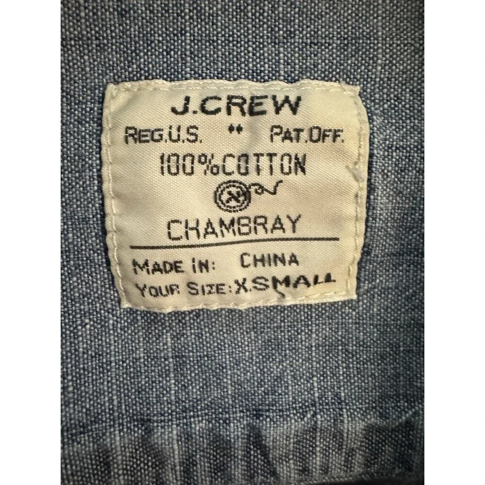 J.CREW Men's Blue Chambray Cotton Button-Up Shirt XS Long Sleeve Pockets